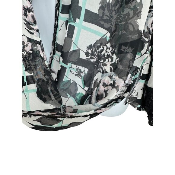 Democracy Women's Floral Sheer Faux Wrap Long Sleeve Blouse Size M - Picture 3 of 11
